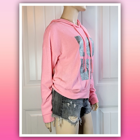 Rue 21 pink hoodie sweatshirt graphic silver glitter LOVE print women's … - Picture 3 of 6